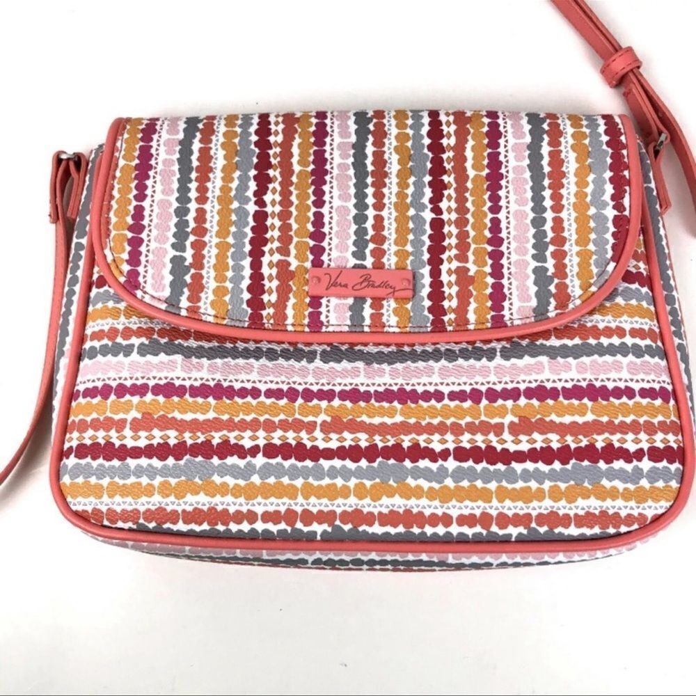 Vera Bradley Crossbody Coral Pink Confetti Striped Purse B30